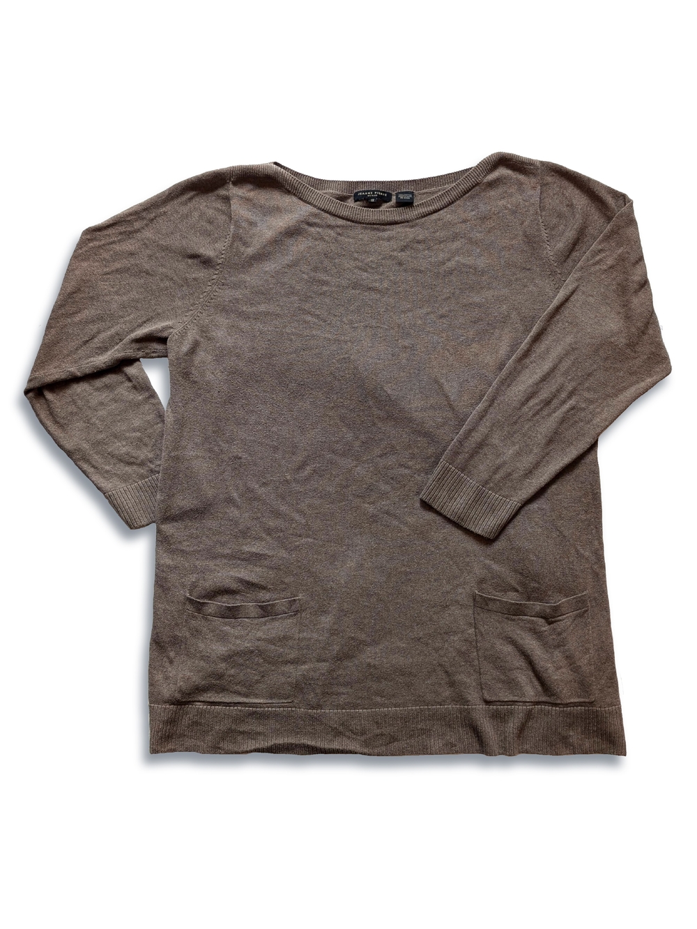 Boatneck Knit Sweater With Pockets, 100% Cotton, Taupe